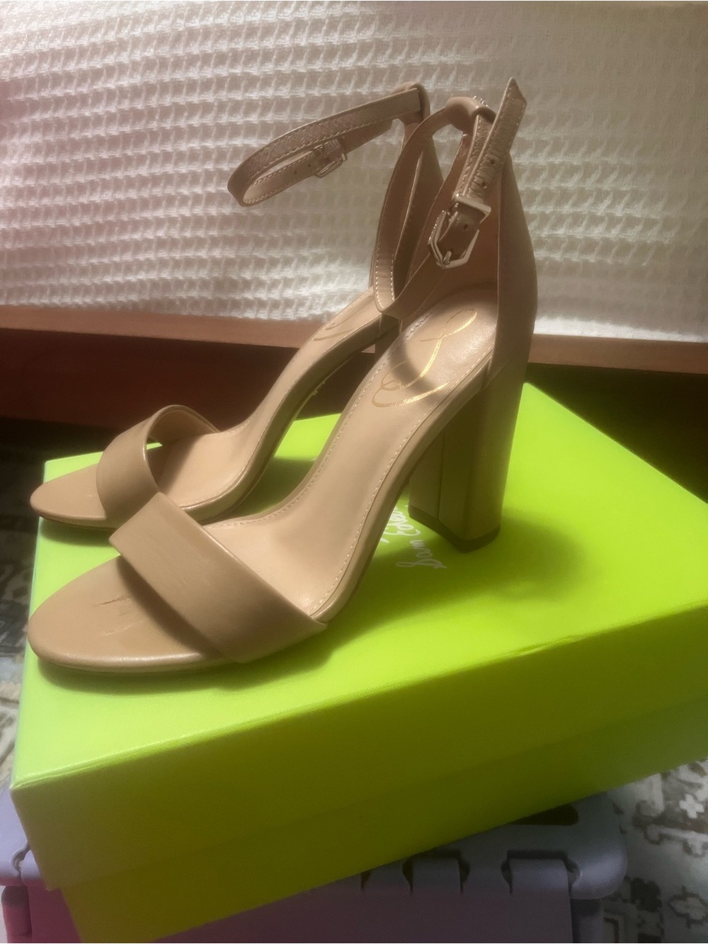 Sam Edelman Nude Ankle-Strap Block Heels